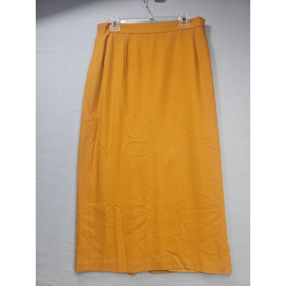 Vintage E Style Spiegel Mustard Yellow Ochre Midi Skirt Back Slit Size 18